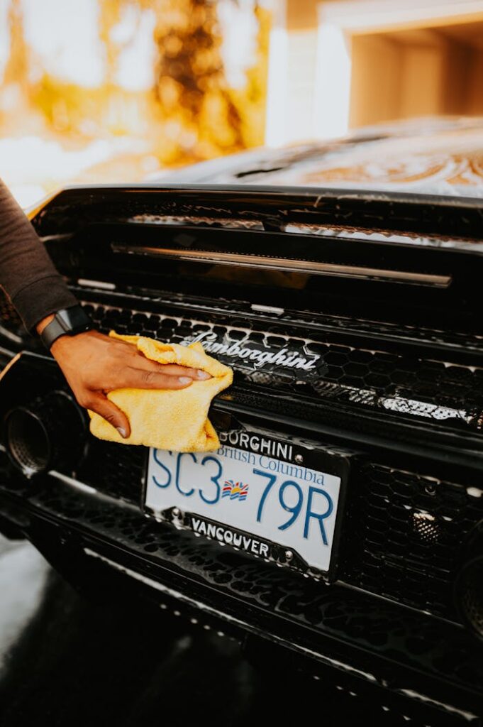 Close-up of Cleaning a Lamborghini